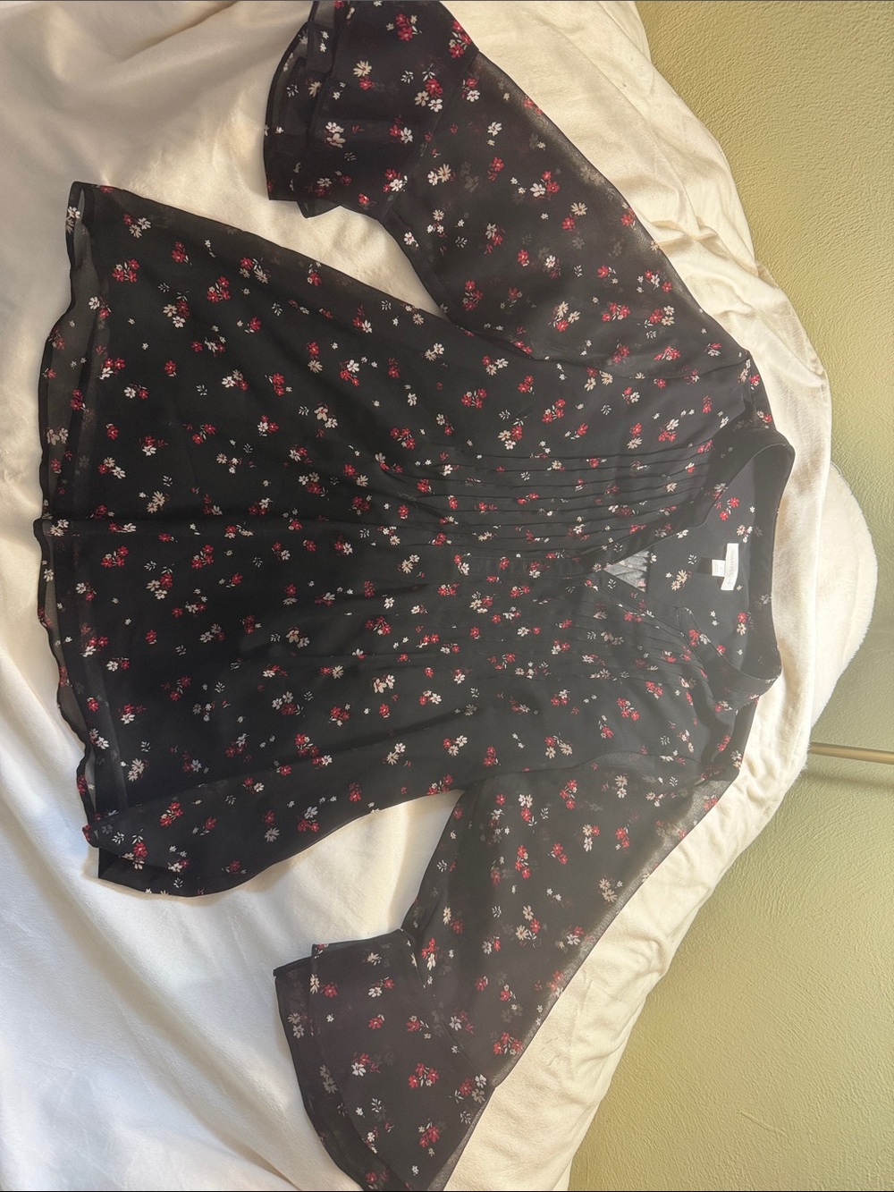 Charter Club Black Blouse with Red & White Floral Print